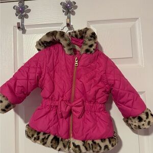 Pink Quilted Jacket with Leopard Trim